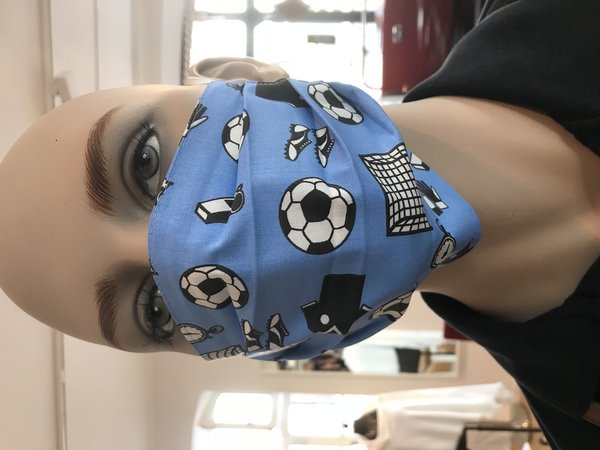 Gesichtsmaske Fußball blau mit Gummiband