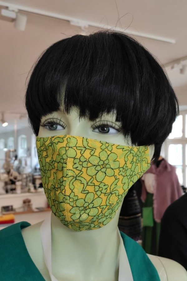 Gesichtsmaske Grün/Gelb-Spitze mit Gummiband