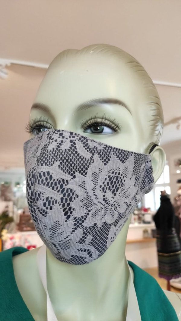 Gesichtsmaske Spitze-grau mit Gummiband