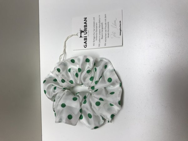 Scrunchie/Haargummi weiß-grüne Tupfen